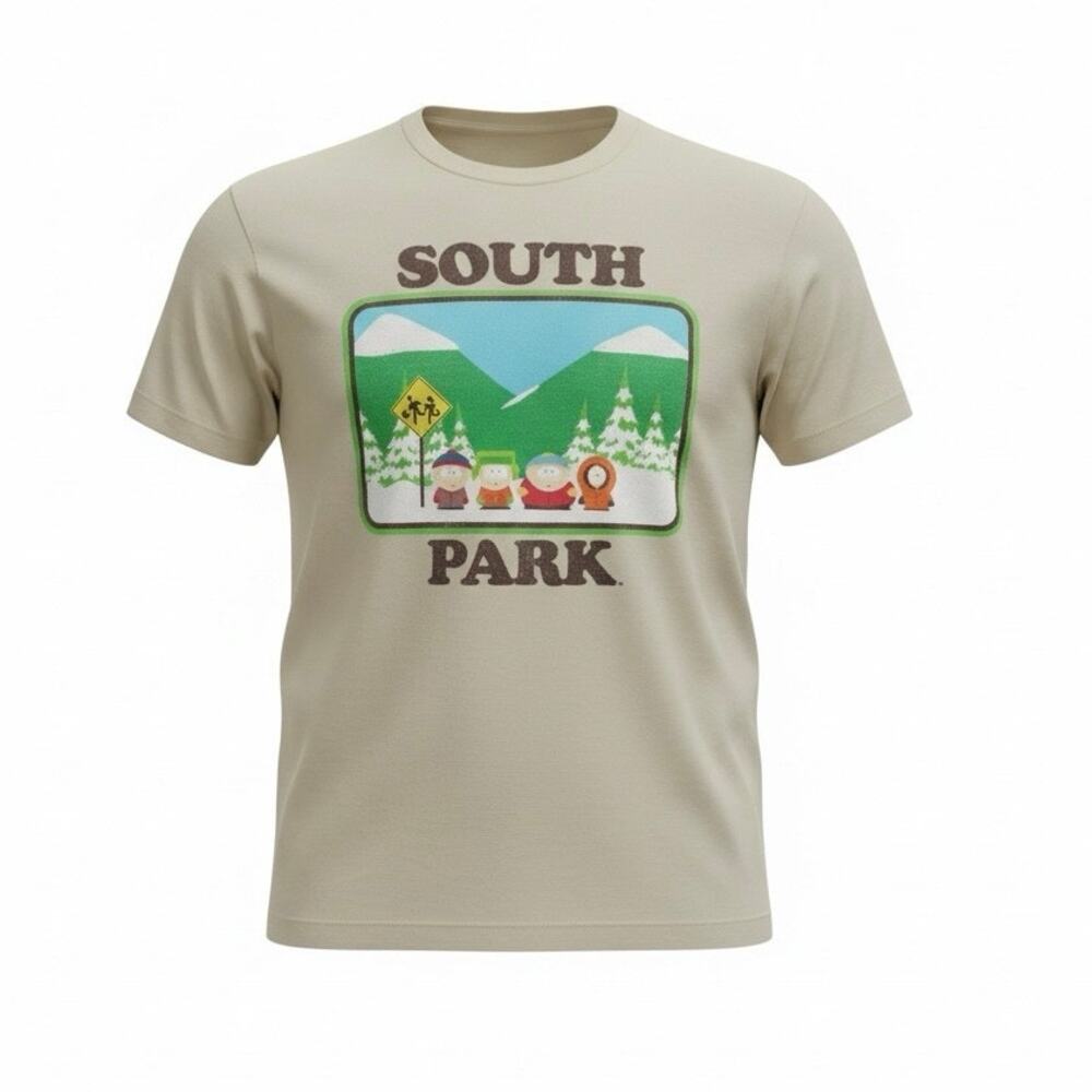 South Park Graphic T Shirt Beige Cartoon Print Size Small